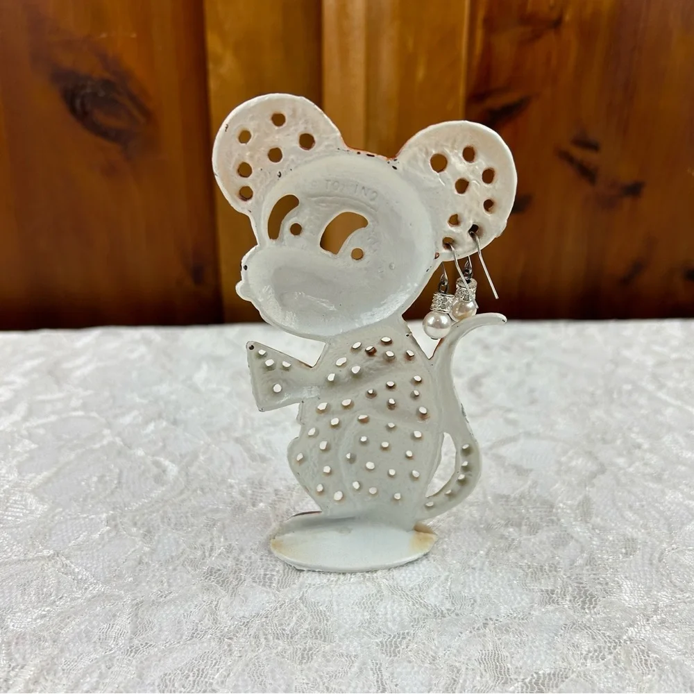Vintage Torino Mouse Earring Holder Stand with Complimentary Earrings - RARE